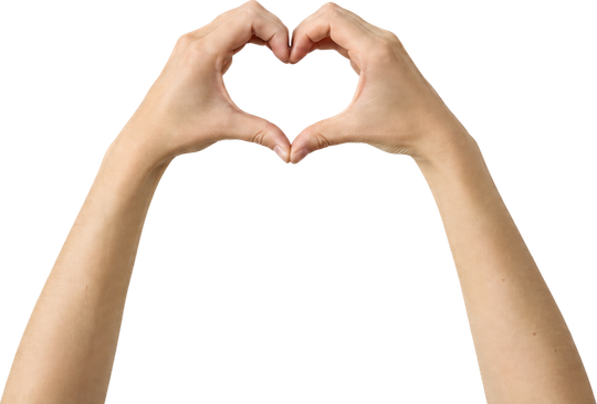 Two hands held up together, the fingers and thumbs forming a heart.